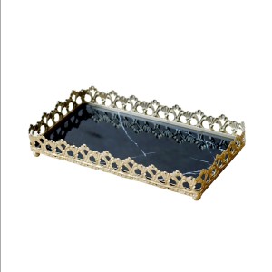 BANDEJA ESPELHADA RETANGULAR DE METAL 10.5X20CM - CZ19591