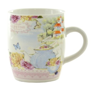 CANECA EM PORCELANA COM ESTAMPA FLORAL  240 ML - PRC01157-B