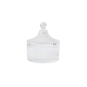 BOMBONIERE DE VIDRO TRANSPARENTE 13CM FILETADA - HD67113