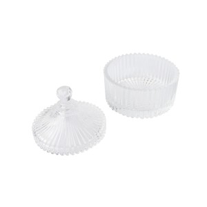 BOMBONIERE DE VIDRO TRANSPARENTE 13CM FILETADA - HD67113