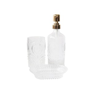 JOGO DE BANHEIRO DE VIDRO PIERRE GOLD ROSE COM 03 PEÇAS - 7738