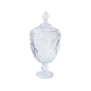 BOMBONIERE DE CRISTAL COM TAMPA E PÉ DE CRISTAL DIAMOND 15X32CM - 7770