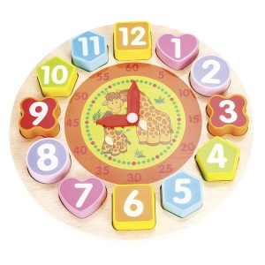 BRINQUEDO DIDÁTICO DE MADEIRA RELÓGIO EM ESTAMPA DE GIRAFFAS COM 13 PEÇAS - DMT5736-G
