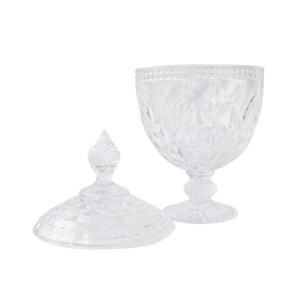 BOMBONIERE DE CRISTAL COM TAMPA E PÉ DE CRISTAL DIAMOND 15X28CM - 7767