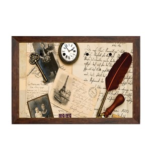 QUADRO PORTA CHAVE 17X25CM MOLDURA MOGNO DESENHOS ANTIGOS