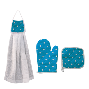 KIT LUVA PARA FORNO ,DESCANDO DE PANELA  E PANO DE COPA 03 PEÇAS SORTIDAS- CA04067-C