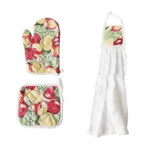 KIT LUVA PARA FORNO ,DESCANDO DE PANELA  E PANO DE COPA 03 PEÇAS SORTIDAS- CA04067-D