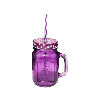 CANECA VIDRO MASON JAR ROXO 360ML C/CANUDO