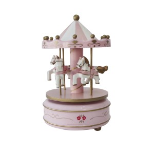 CARROSSEL MUSICAL DE PLÁSTICO ROSA COM BRANCO 17X10CM - FR620-C