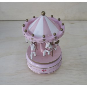 CARROSSEL MUSICAL DE PLÁSTICO ROSA COM BRANCO 17X10CM - FR620-C