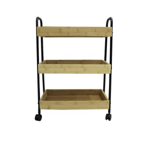 CARRINHO ORGANIZADOR MULTIUSO DE BAMBU C/ 3 PRATELEIRAS E  RODAS DE PLÁSTICO - BF4096-A