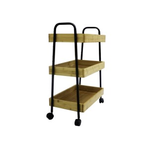 CARRINHO ORGANIZADOR MULTIUSO DE BAMBU C/ 3 PRATELEIRAS E  RODAS DE PLÁSTICO - BF4096-A