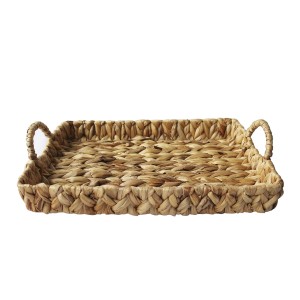 BANDEJA COM ALÇA DE PALHA QUADRADA ENTRELAÇADA  25X35CM - 2983