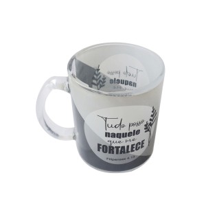CANECA DE VIDRO TRANSPARENTE 380 ML COM FRASES DIVERSAS - 3104-C