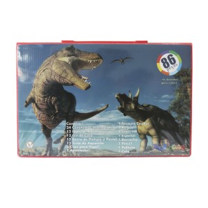 ESTOJO ESCOLAR COM 86 PECAS MENINO ESTAMPA DINOSSAURO - MT86V-B