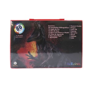 ESTOJO ESCOLAR COM 86 PECAS MENINO ESTAMPA DINOSSAURO - MT86V-D