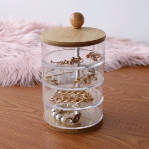 ORGANIZADOR DE PLÁSTICO COM TAMPA EM BAMBU E 4 COMPARTIMENTOS 19,5X11,5CM - OGA07006-TR