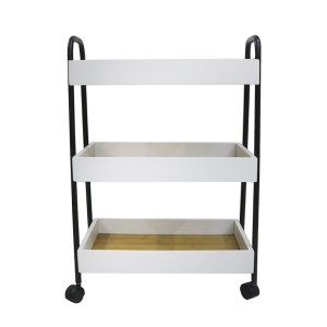 CARRINHO ORGANIZADOR MULTIUSO DE BAMBU C/ 3 PRATELEIRAS E  RODAS DE PLÁSTICO - BF4096-B