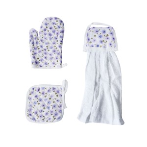 KIT LUVA PARA FORNO, DESCANSO DE PANELA  E PANO DE COPA 03 PEÇAS SORTIDAS- CA04067-F