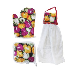 KIT LUVA PARA FORNO, DESCANSO DE PANELA  E PANO DE COPA 03 PEÇAS SORTIDAS- CA04067-I