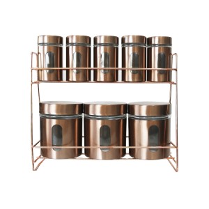 PORTA CONDIMENTO COBRE DE METAL COM 9 PEÇAS E SUPORTE - TRC8309