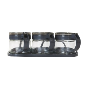 KIT COM 03 PEÇAS DE PORTA CONDIMENTO DE 300 ML COM COLHER  E SUPORTE - CA09648-PT