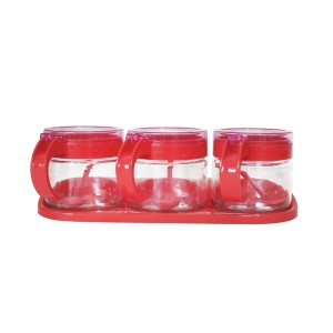 KIT COM 03 PEÇAS DE PORTA CONDIMENTO DE 300 ML COM COLHER  E SUPORTE - CA09648-VM