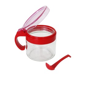 KIT COM 03 PEÇAS DE PORTA CONDIMENTO DE 300 ML COM COLHER  E SUPORTE - CA09648-VM