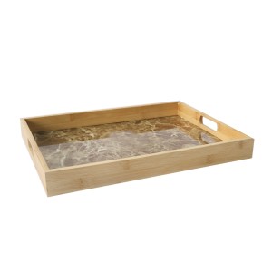 BANDEJA DE BAMBU COM FUNDO EM ESTAMPA MARMORIZADA 27.8X39.3X4.5CM - 96450-MRCL