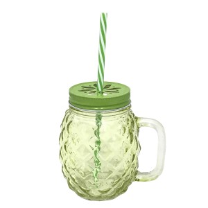 CANECA COM CANUDO ABACAXI 450ML VERDE - VDA09024