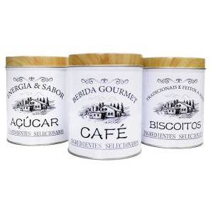 JOGO COM 03 LATAS DECORATIVAS DE METAL REDONDO 10,5X13,5 CM -BF3882A3884-BR