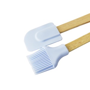 KIT 02 PEÇAS PINCEL E ESPATULA DE SILICONE COM CABO DE BAMBU - CA09597-AZCL