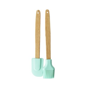 KIT 02 PEÇAS PINCEL E ESPATULA DE SILICONE COM CABO DE BAMBU - CA09597-TI