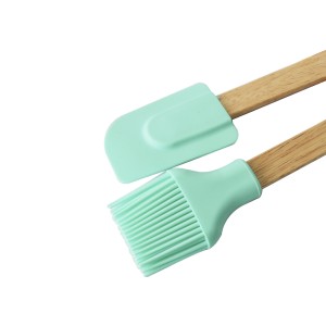 KIT 02 PEÇAS PINCEL E ESPATULA DE SILICONE COM CABO DE BAMBU - CA09597-TI