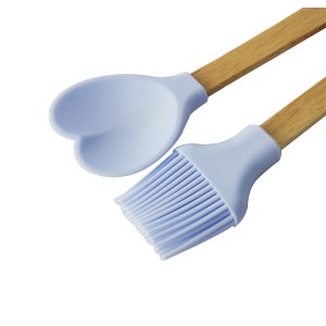 KIT 02 PEÇAS PINCEL E COLHER CORAÇÃO DE SILICONE COM CABO DE BAMBU - CA09598-AZCL