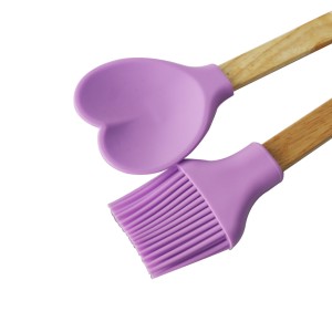 KIT 02 PEÇAS PINCEL E COLHER CORAÇÃO DE SILICONE COM CABO DE BAMBU - CA09598-LL