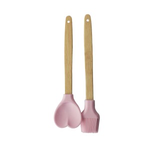 KIT 02 PEÇAS PINCEL E COLHER CORAÇÃO DE SILICONE COM CABO DE BAMBU - CA09598-RS