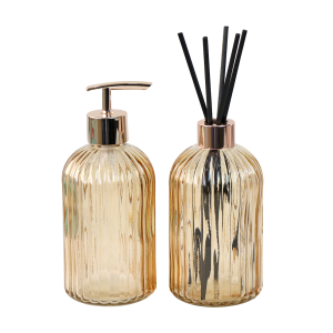 KIT DIFUSOR COM PORTA SABONETE LIQUIDO DE VIDRO 400ML-96144-AMBAR
