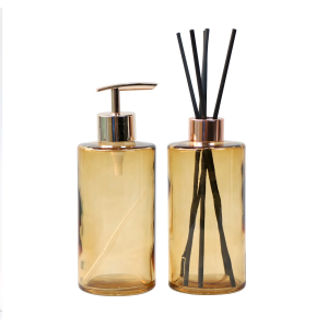 KIT DIFUSOR COM PORTA SABONETE LIQUIDO DE VIDRO 340ML-96146-AMBAR