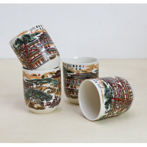 CONJUNTO DE 04 CANECAS ORIENTAL PARA CHÁ DE PORCELANA 150ML (CADA)  ESTAMPA FLORAL - CN30B-C