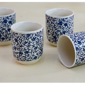 CONJUNTO DE 04 CANECAS ORIENTAL PARA CHÁ DE PORCELANA 150ML (CADA)  ESTAMPA FLORAL - CN30B-E