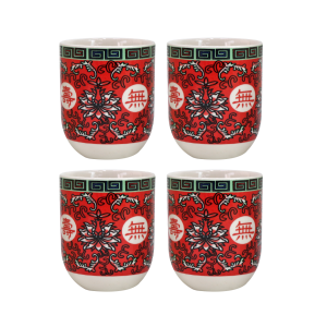 CONJUNTO DE 04 CANECAS ORIENTAL PARA CHÁ DE PORCELANA 150ML (CADA)  ESTAMPA FLORAL - CN30B-F