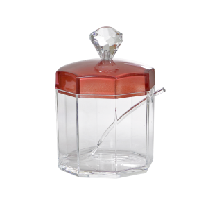 AÇUCAREIRO  EM ACRÍLÍCO SEXTAVADO COM COLHER- MG5117A-GR