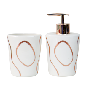 JOGO DE BANHEIRO  DE PORCELANA COM 02 PEÇAS PORTA SABONETE E PORTA ESCOVAS 250 ML -BRCT10371-GR
