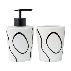 JOGO DE BANHEIRO  DE PORCELANA COM 02 PEÇAS PORTA SABONETE E PORTA ESCOVAS 250 ML -BRCT10371-PT