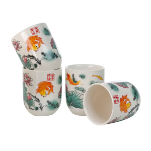 CONJUNTO DE 04 CANECAS ORIENTAL PARA CHÁ DE PORCELANA 150ML (CADA)  ESTAMPA FLORAL - CN30B-A