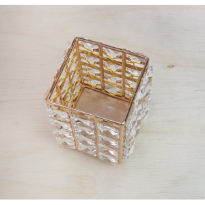 PORTA OBJETO DECORATIVO DE METAL E PLASTICO DOURADO 9CMX9CMX11,5CM- 2469-DOU