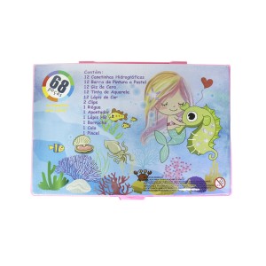 ESTOJO ESCOLAR 68 PECAS MENINA SEREIA COM CAVALO MARINHO - MT68- CAVALO